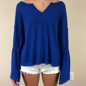 free people royal blue waffle knit shirt